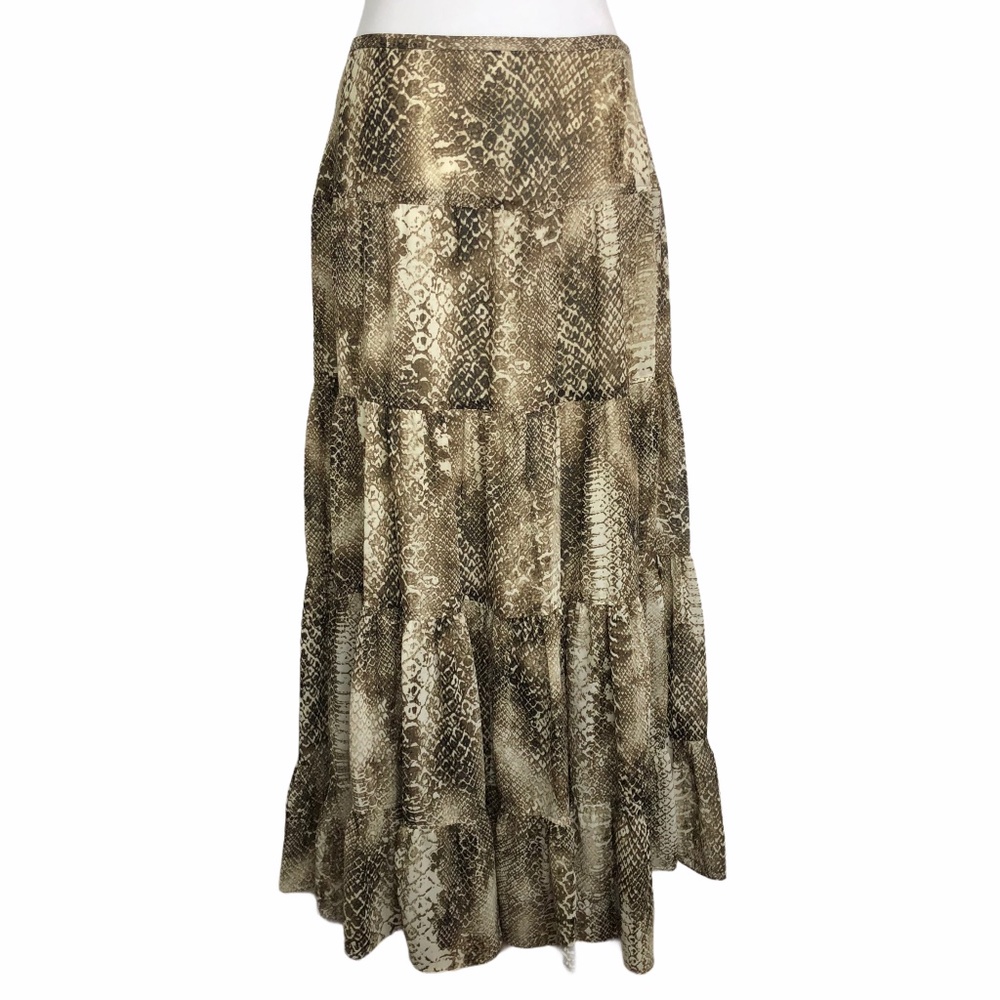 Chaus Snakeskin Tiered Maxi Skirt Sz. 6 Neutral Chiffon